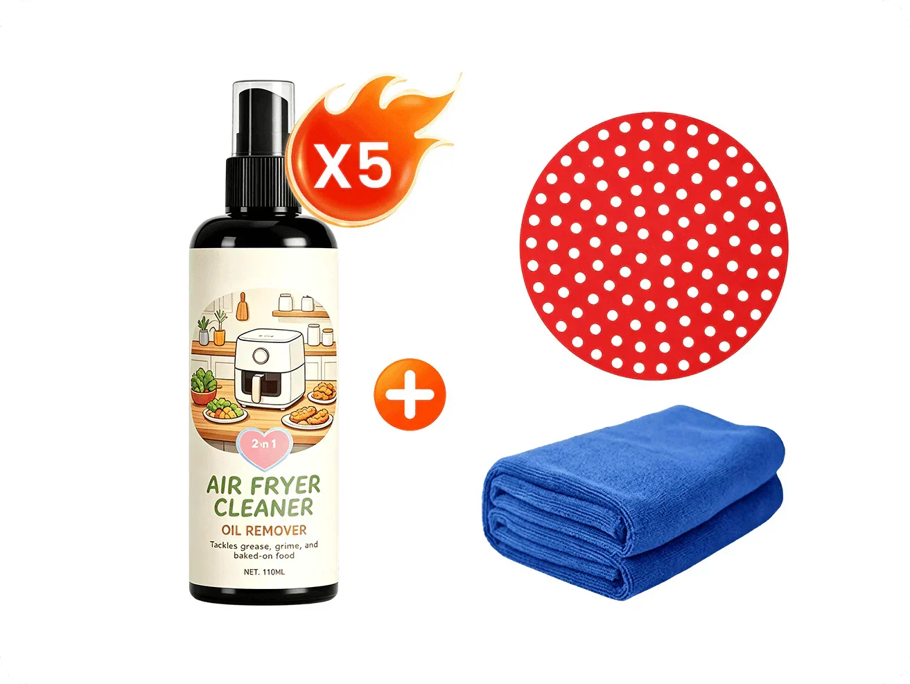 ✨2‑in‑1 Air Fryer Cleaner – Degreases & cleans, safe for non‑stick coatings. Just spray & wipe. Includes towel! 🧼💪