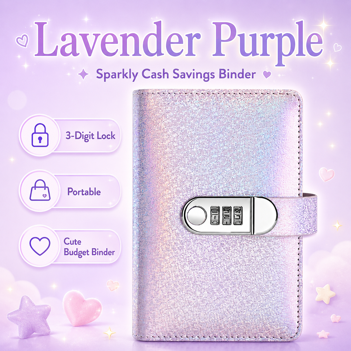 โจ SparkleLock Cash Savings Binder with 3-Digit Combination Lock โ 100-Page Cash Stuffing Budget Organizer for Savings Challenges, Money Goals & Gifts ๐