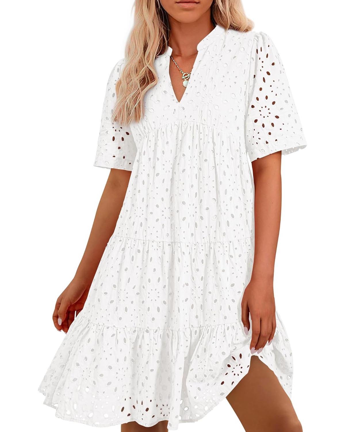⏰2025 Hot Sale -Women's Elegant Hollow Out Lace Ruffle Casual Mini Dress