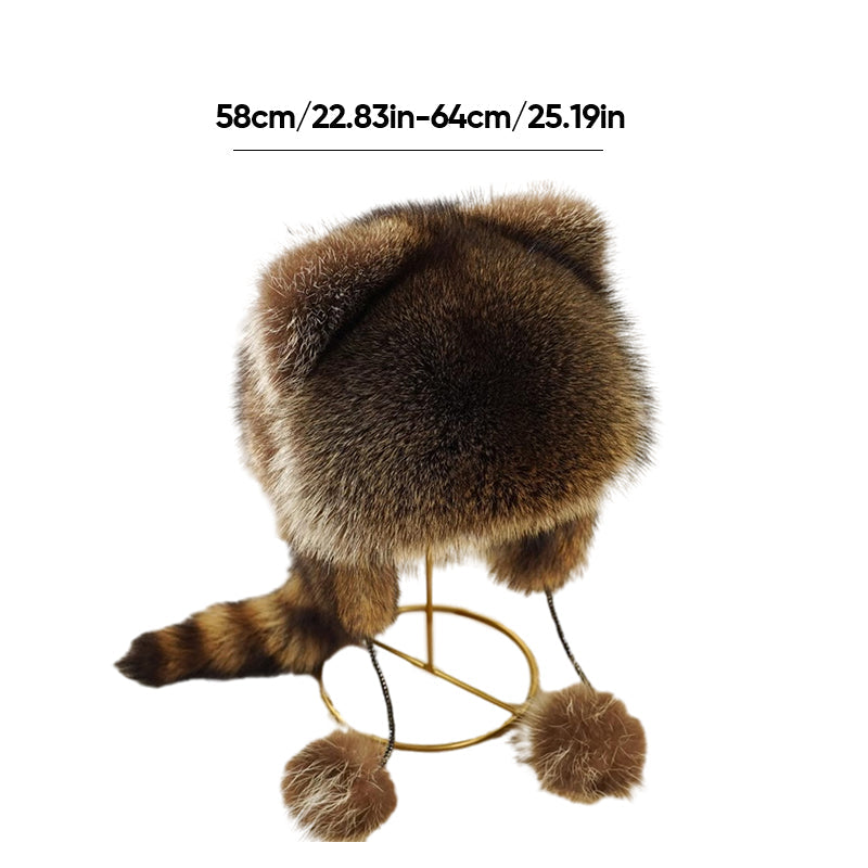 🎁Cute Faux fur Raccoon Tail Parent-Child Plush Hat