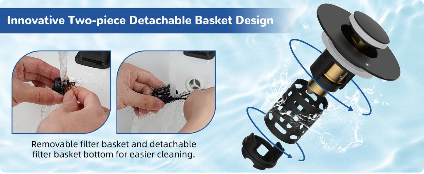 Upgraded 3-in-1 Bathroom Sink Drain Strainer