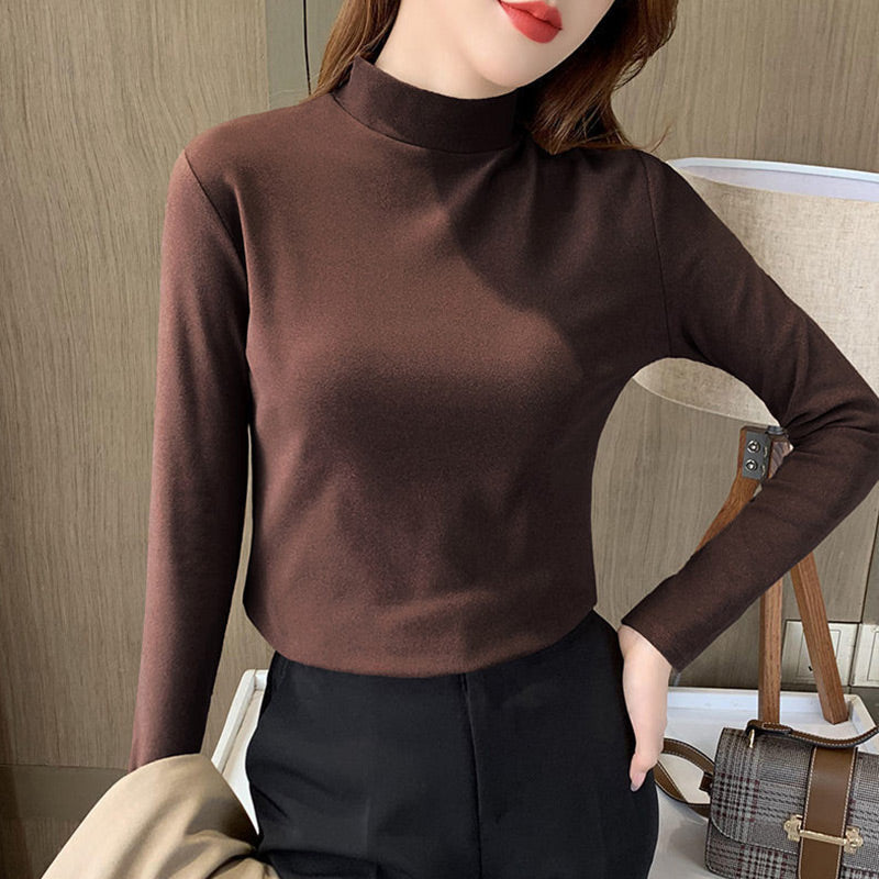 🔥Women's Comfortable Solid Color Half High Neck Long Sleeve Top