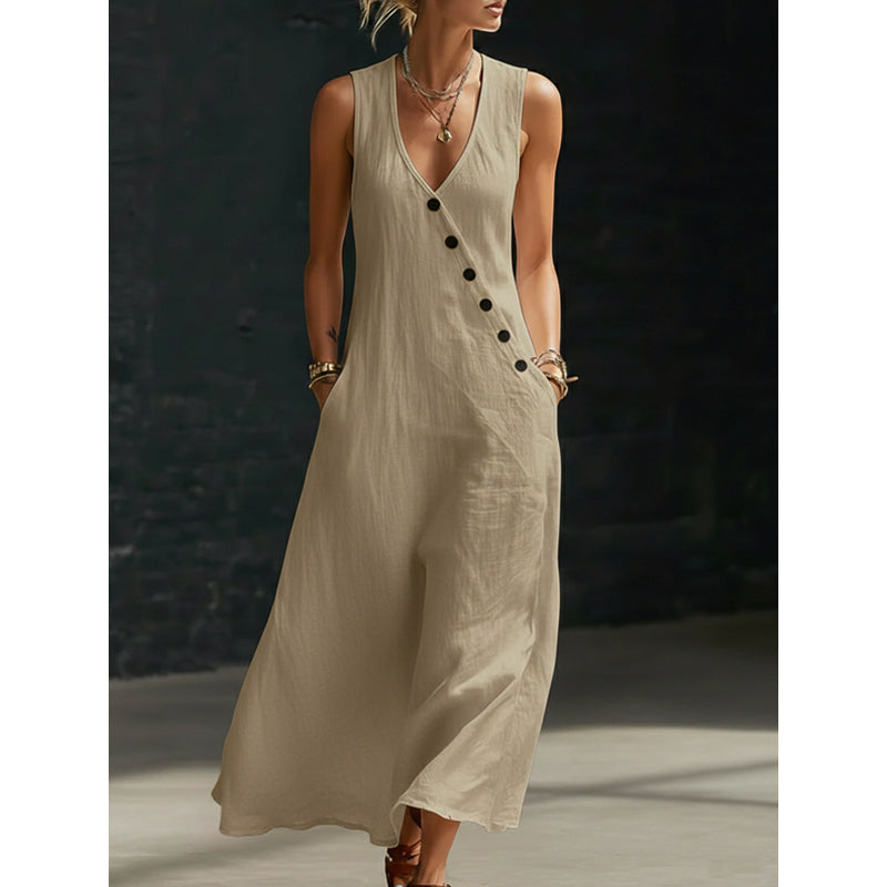 🔥Women's Sleeveless V-Neck Maxi Dress with Pockets