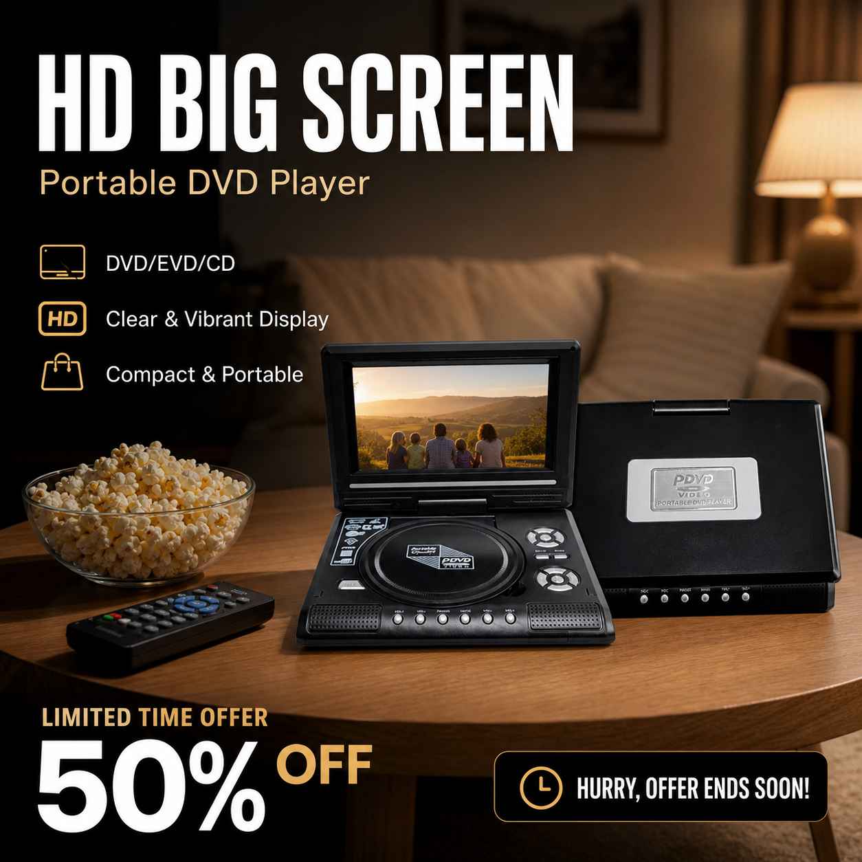 ๐บ 7.8" HD Portable DVD/EVD Player โ Large Screen, Rechargeable & Compatible with DVD/CD/USB/SD โ Perfect for Home & Travel