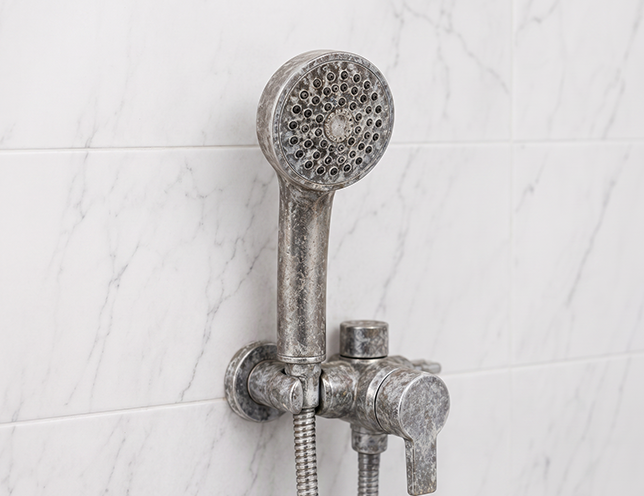 Shower fixture after limescale cleaning