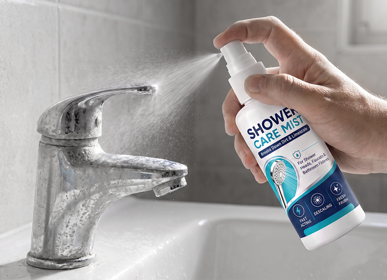 Spray shower limescale remover onto the affected area