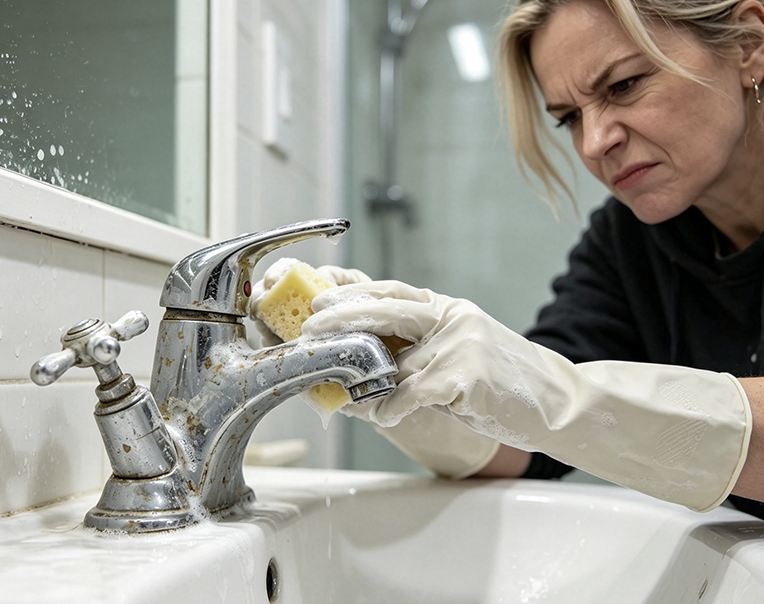 Stubborn limescale on bathroom faucets