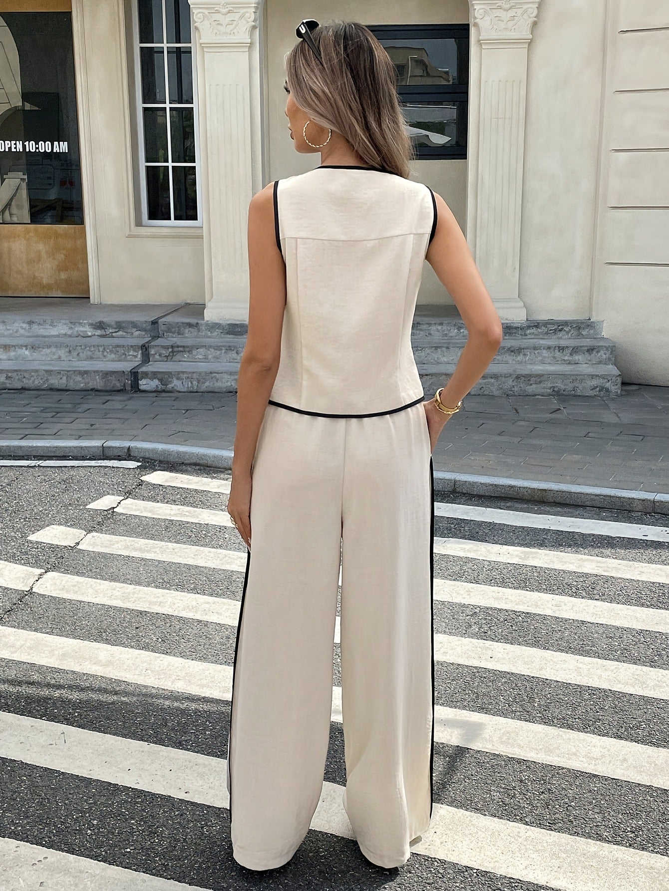 🔥Hot Sale 60% Off🔥Women's Contrast Binding Sleeveless Tank & Drawstring Waist Pants Two-piece Set