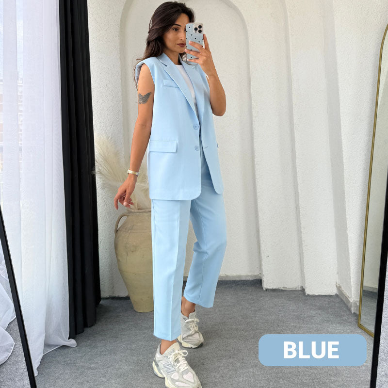 🌸New Arrival 50%OFF💖 Women’s Stylish Sleeveless Blazer & High-Waisted Pants Set