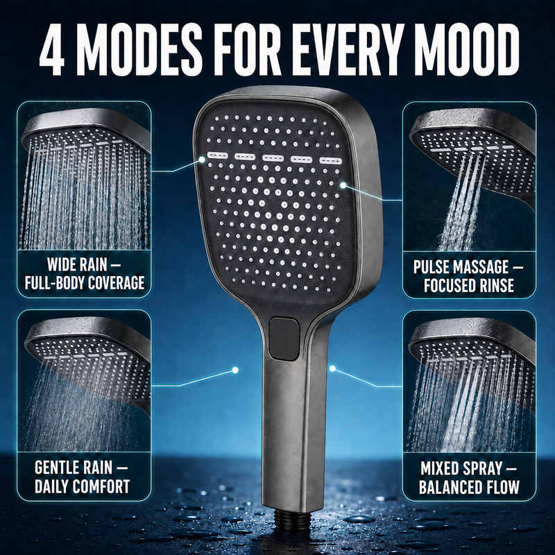 High Pressure Shower Head, 4 Mode Handheld Sprayer Rainfall Water Saving forBathrooms – Easy DIY Fit