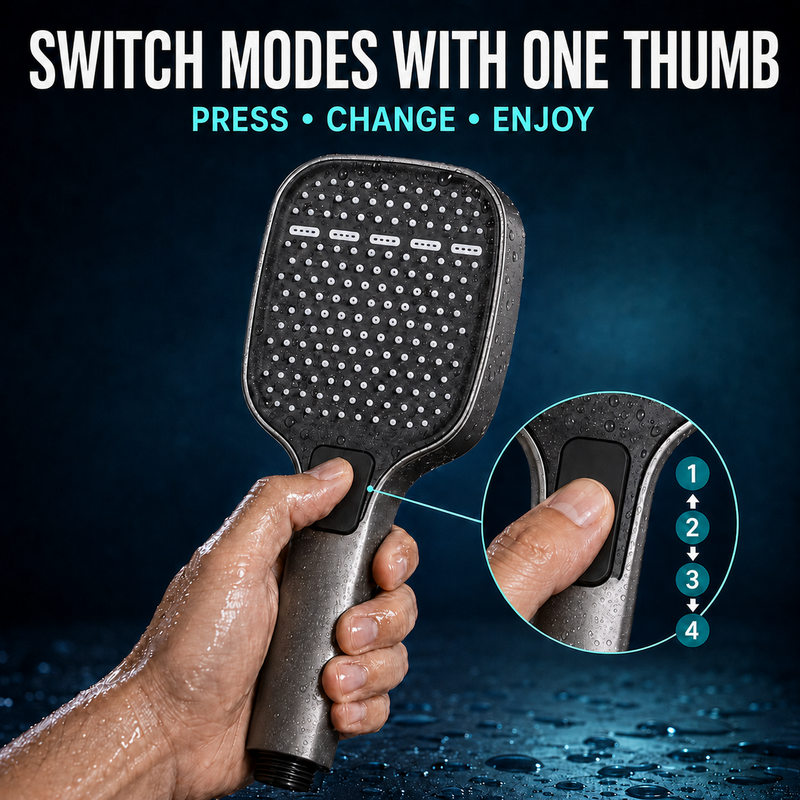 High Pressure Shower Head, 4 Mode Handheld Sprayer Rainfall Water Saving forBathrooms – Easy DIY Fit
