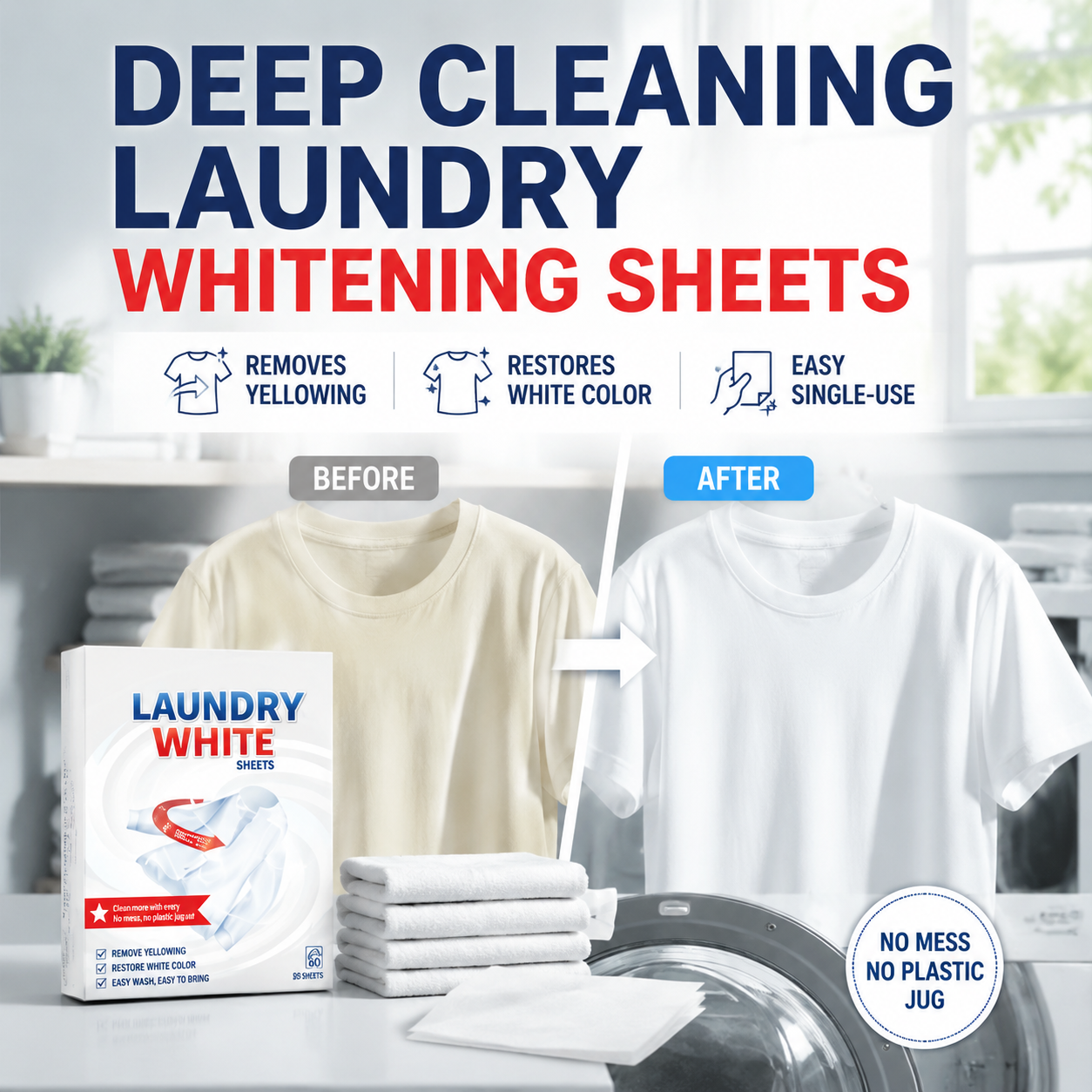 💥Deep Cleaning Laundry Whitening Sheets ✨Powerful Stain Remover Brightening Fabric Laundry Cleaning Sheets