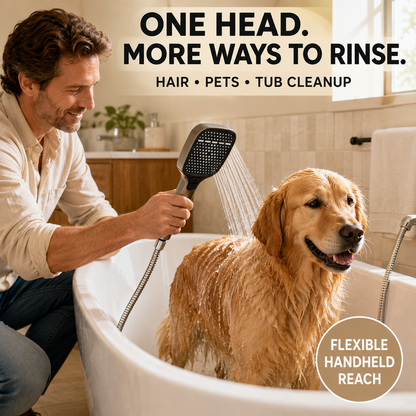 High Pressure Shower Head, 4 Mode Handheld Sprayer Rainfall Water Saving forBathrooms – Easy DIY Fit
