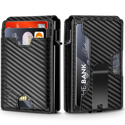 ✨AirTag Wallet for Men - with Pop Up Aluminum Case Money Clip Slim Leather Slots Credit Card Holder RFID Blocking Bifold Minimalist Wallet