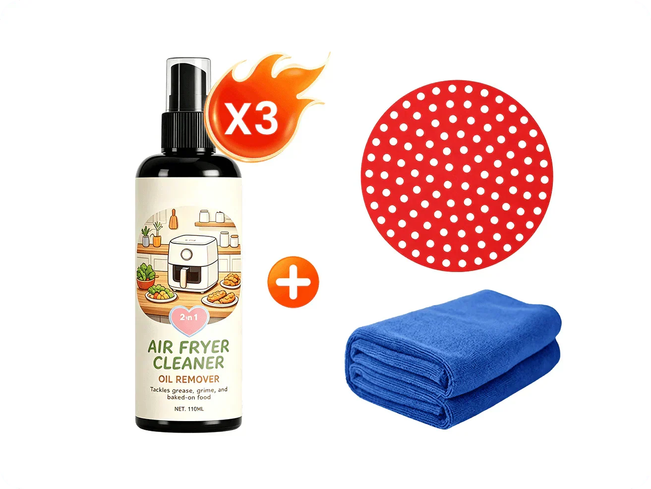 ✨2‑in‑1 Air Fryer Cleaner – Degreases & cleans, safe for non‑stick coatings. Just spray & wipe. Includes towel! 🧼💪