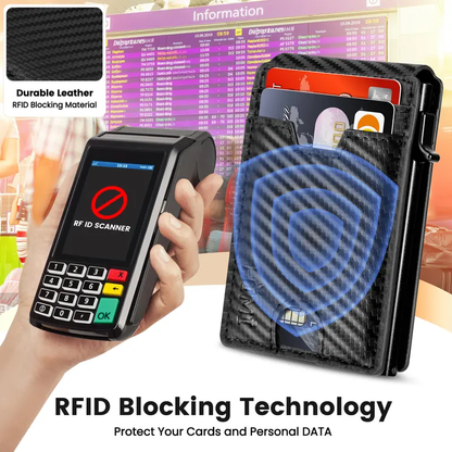 ✨AirTag Wallet for Men - with Pop Up Aluminum Case Money Clip Slim Leather Slots Credit Card Holder RFID Blocking Bifold Minimalist Wallet