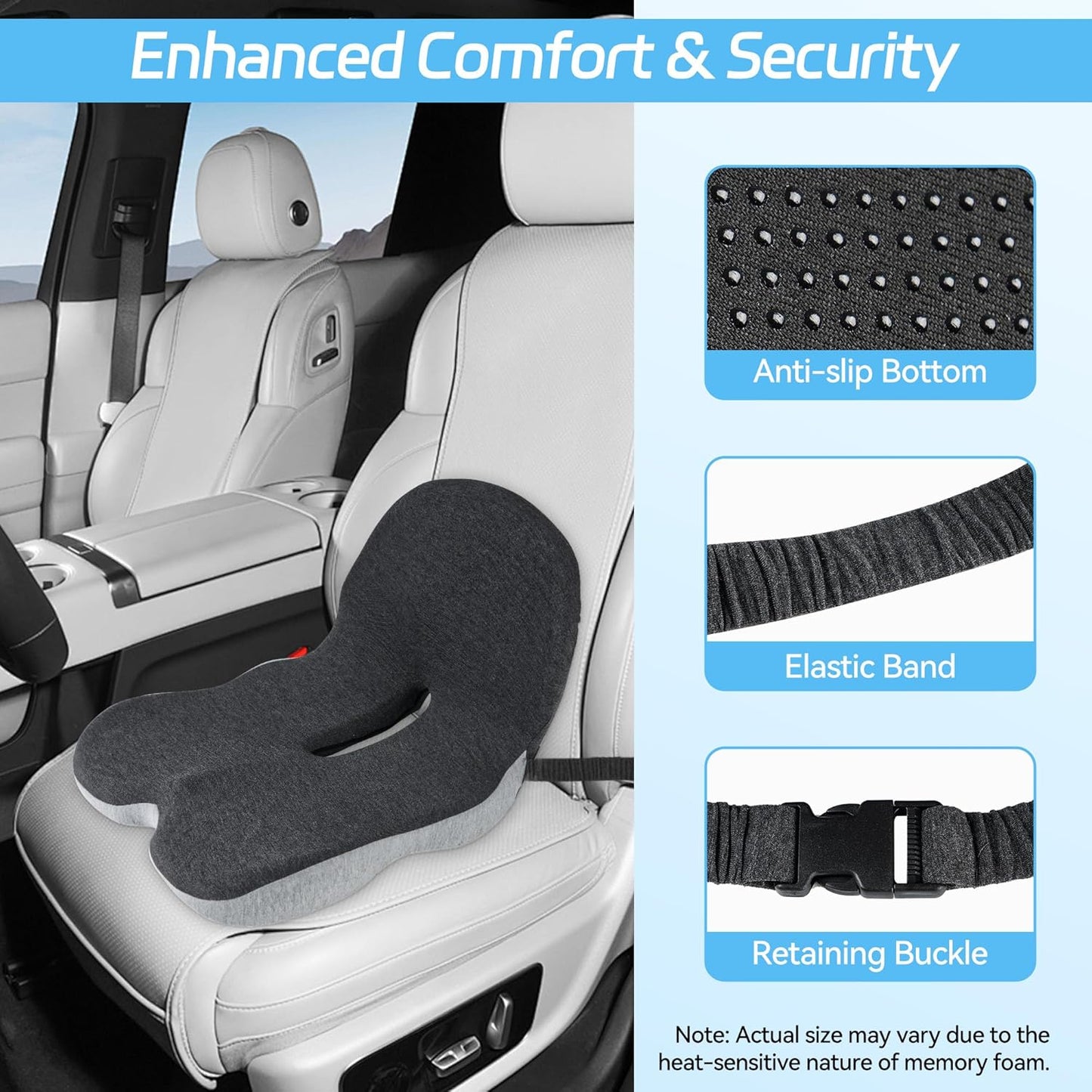 💎Non-Slip Memory Foam Seat Cushion – Prostate Pressure Relief, Sciatica Pain Relief, Breathable Mesh & Universal Fit for Car, Office & Wheelchair
