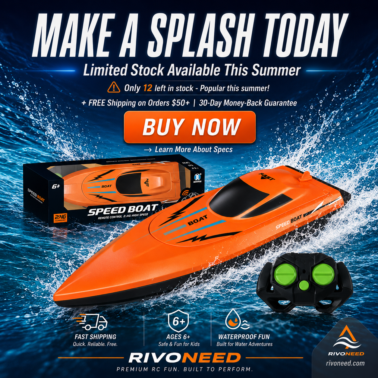 🎮 🚢 HALF PRICE! High-speed 2.4G RC boat with dual motors