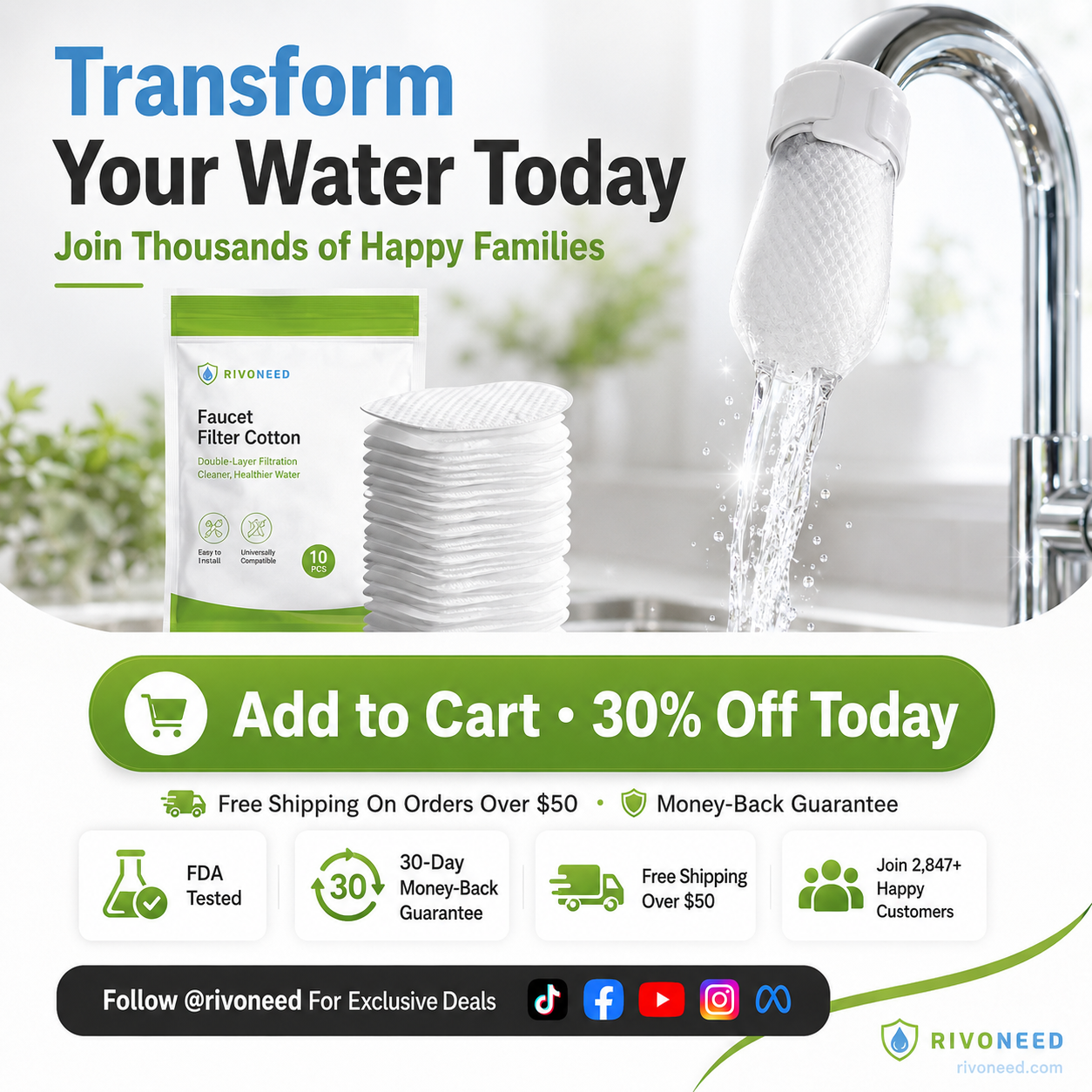 💥Anti-Splash Kitchen Faucet Cotton Filter for Sediment & Rust Removal