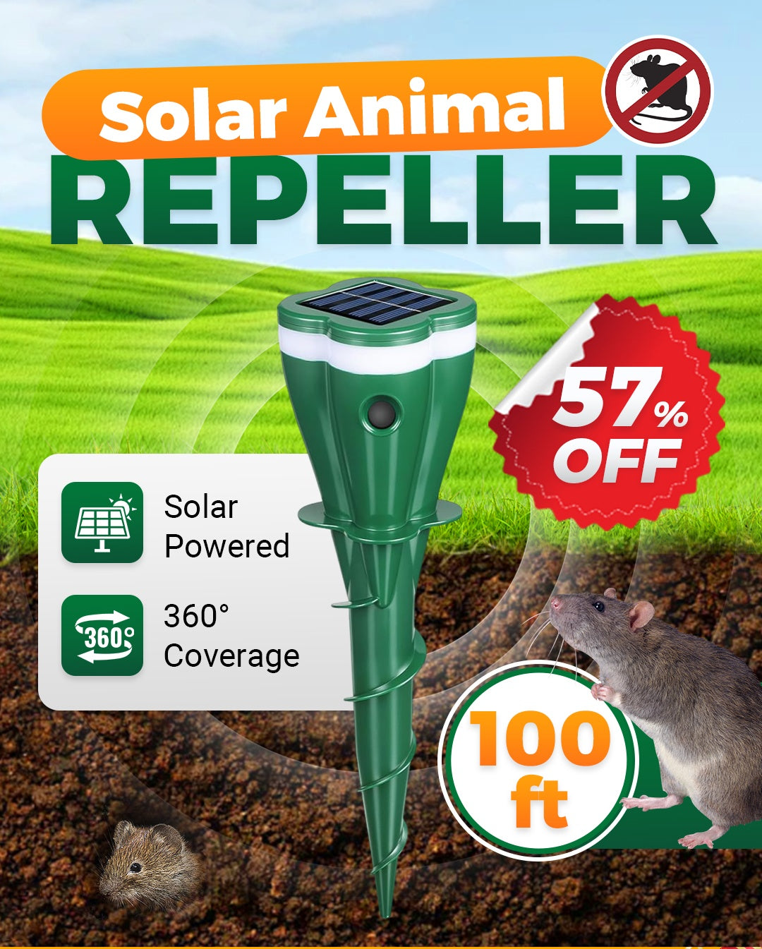 🚫Waterproof Solar Mole Deterrent