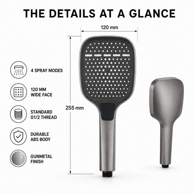 High Pressure Shower Head, 4 Mode Handheld Sprayer Rainfall Water Saving forBathrooms – Easy DIY Fit