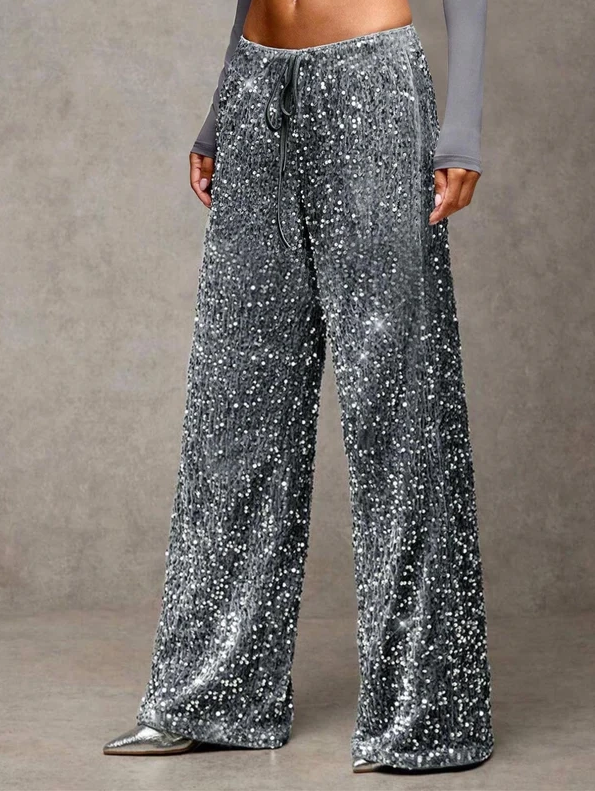 🥰Women's Sequin Sparkle Wide Leg Pants with Elastic Waistband