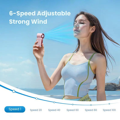 ❄️Mini Handheld Fan with LED Display👍5-Speed Turbo Pocket size Fan✨USB Rechargeable, High-Speed Cooling for Travel & Makeup