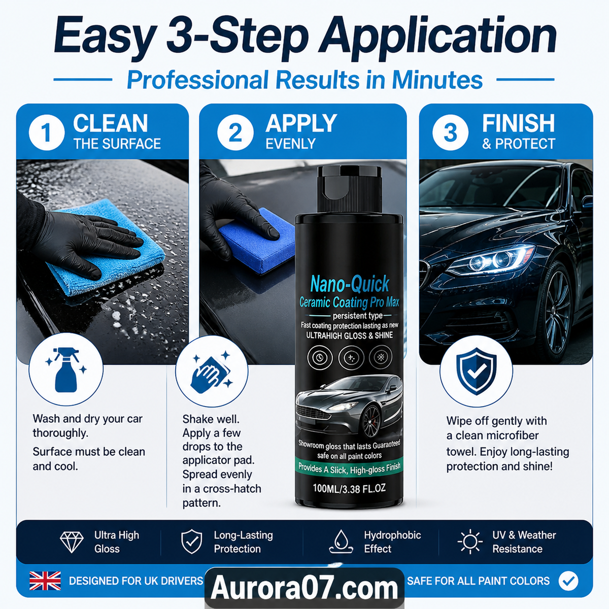 High-Gloss Hydrophobic Nano Ceramic Coating Spray