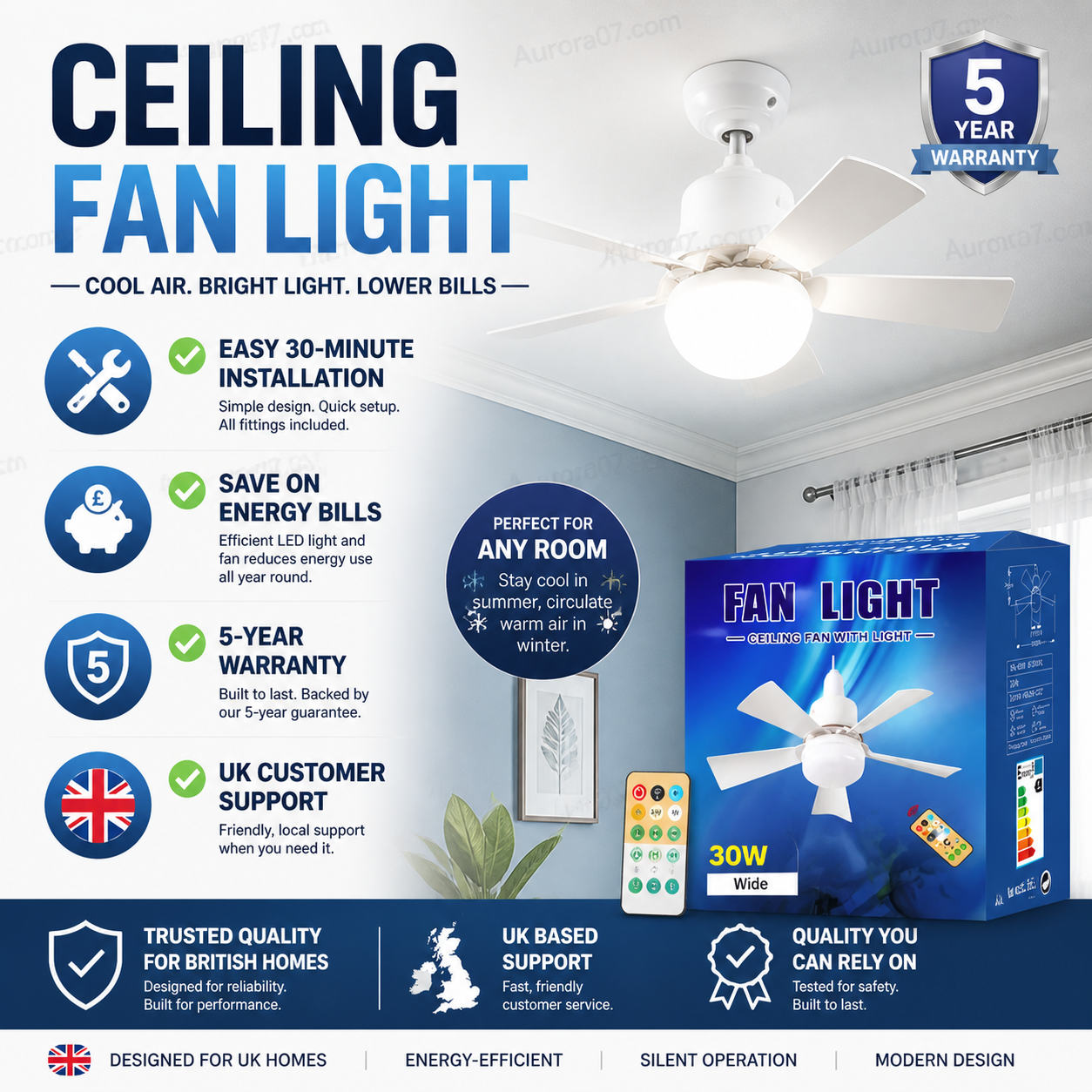 ❄️2-in-1 Portable Ceiling Fan & Light With Remote Control