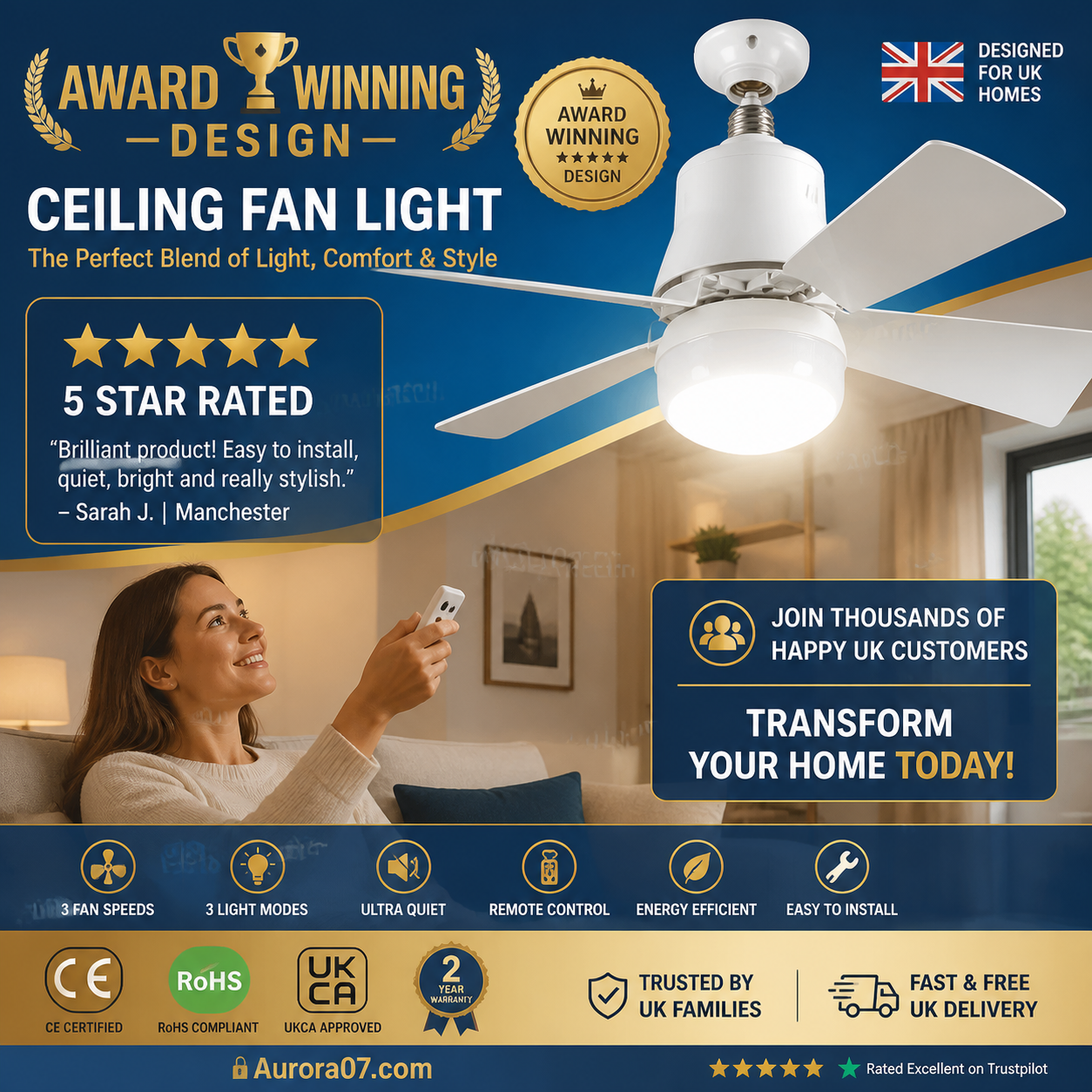 ❄️2-in-1 Portable Ceiling Fan & Light With Remote Control