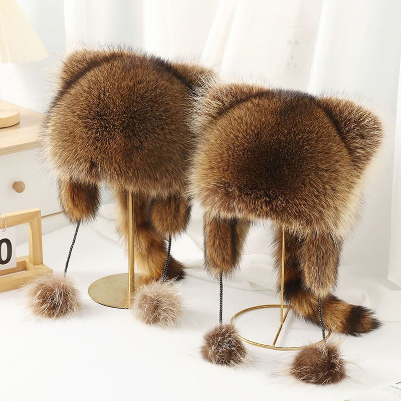 🎁Cute Faux fur Raccoon Tail Parent-Child Plush Hat