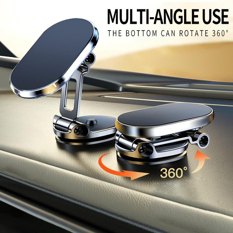 🚗 Foldable Metal Magnetic Car Phone Holder📱 - 360° Rotating, Adjustable Angle & Height Dashboard Mount, Strong Magnetic Hold, Compact Universal Hands-Free Phone Stand for Cars