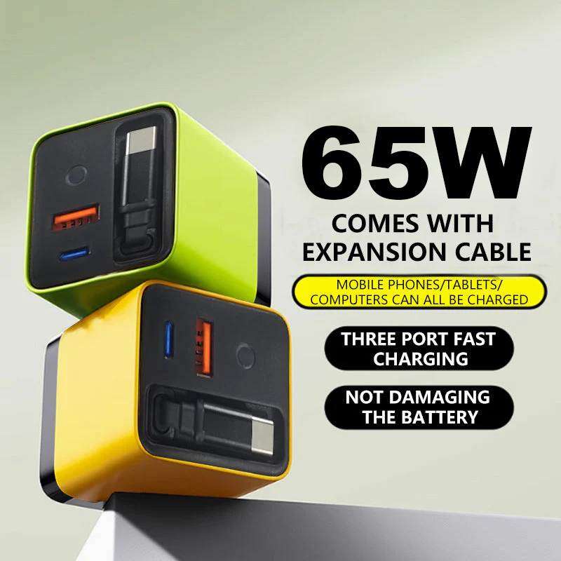 💥65W Fast Charging Phone Charger Block with Retractable 80cm Type-C Cable