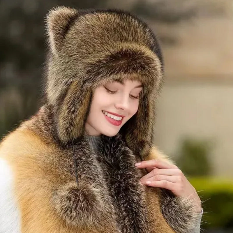 🎁Cute Faux fur Raccoon Tail Parent-Child Plush Hat