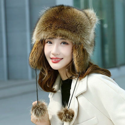🎁Cute Faux fur Raccoon Tail Parent-Child Plush Hat