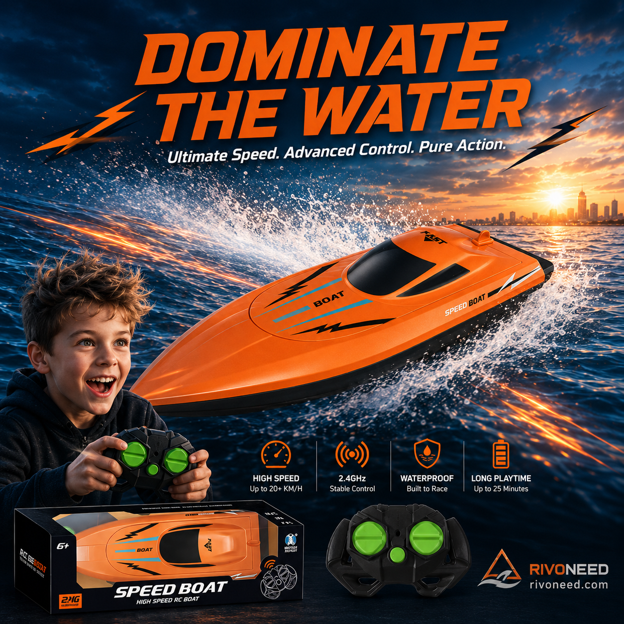 🎮 🚢 HALF PRICE! High-speed 2.4G RC boat with dual motors