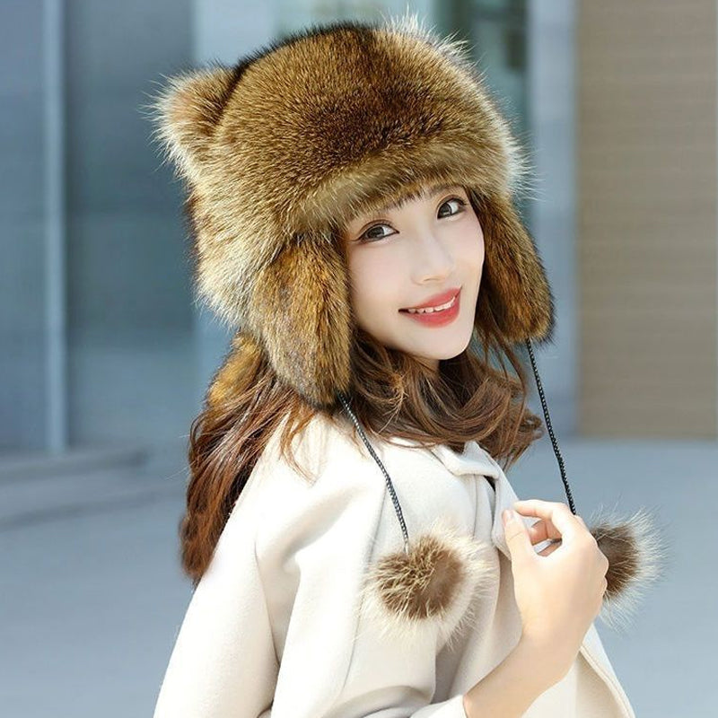 🎁Cute Faux fur Raccoon Tail Parent-Child Plush Hat