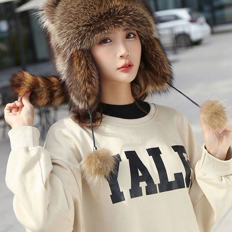 🎁Cute Faux fur Raccoon Tail Parent-Child Plush Hat