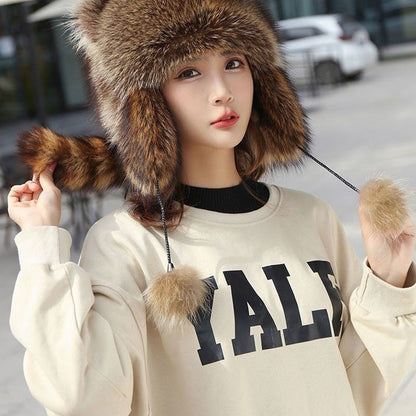 🎁Cute Faux fur Raccoon Tail Parent-Child Plush Hat