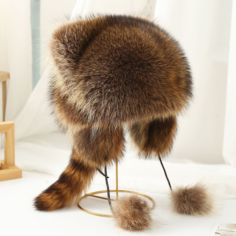 🎁Cute Faux fur Raccoon Tail Parent-Child Plush Hat