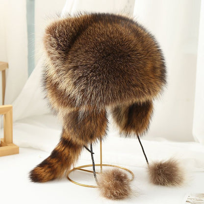 🎁Cute Faux fur Raccoon Tail Parent-Child Plush Hat