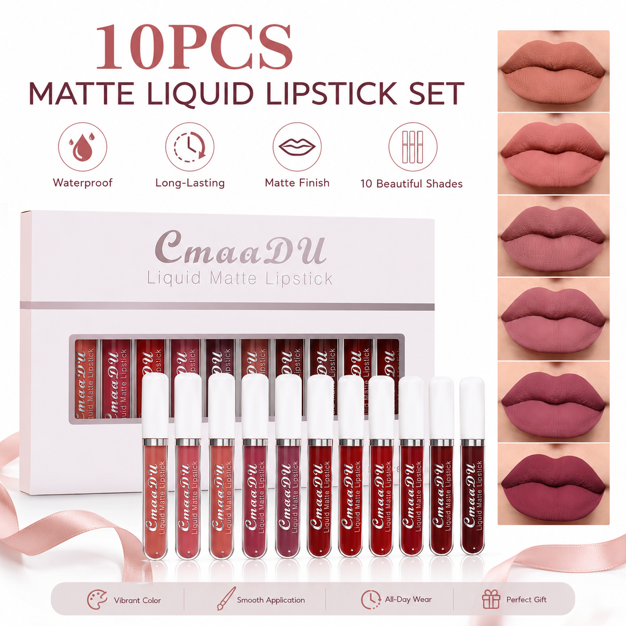 💜10Pcs Matte Waterproof  Long Lasting Lip Gloss