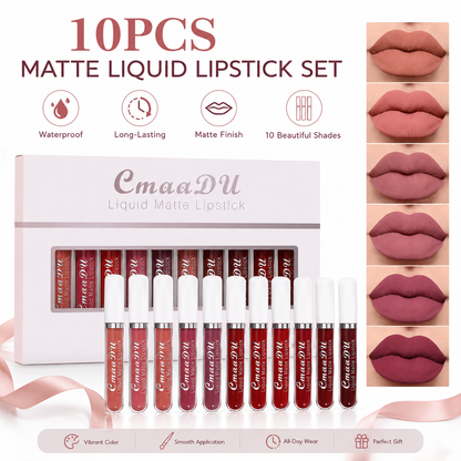💜10Pcs Matte Waterproof  Long Lasting Lip Gloss