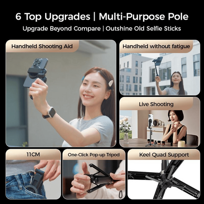 ✨4-in-1 Multifunctional magnetic selfie stick with 360° rotation