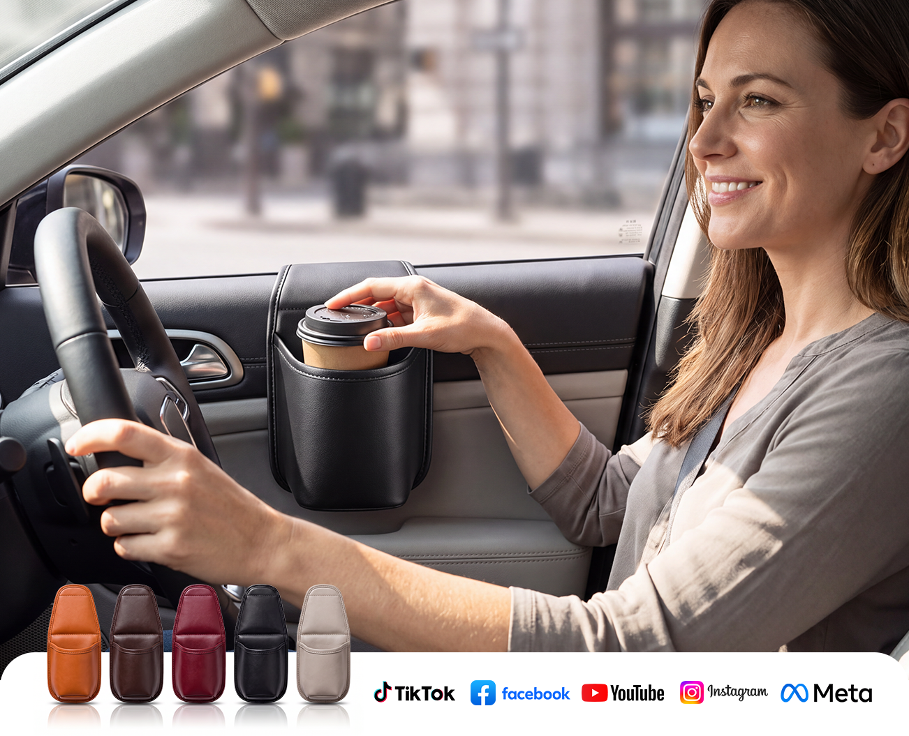 Leather Car Door Cup Holder