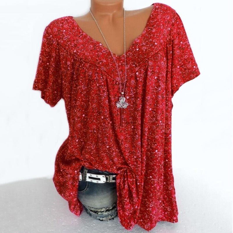 🌞Spring Awakening: 50% Off!🌸Women's Short-Sleeve Blouse with Spring Floral Print: V-Neck & Relaxed Fit – Breathable, Wrinkle-Free & Figure-Flattering for Spring & Summer