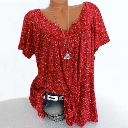 🌞Spring Awakening: 50% Off!🌸Women's Short-Sleeve Blouse with Spring Floral Print: V-Neck & Relaxed Fit – Breathable, Wrinkle-Free & Figure-Flattering for Spring & Summer