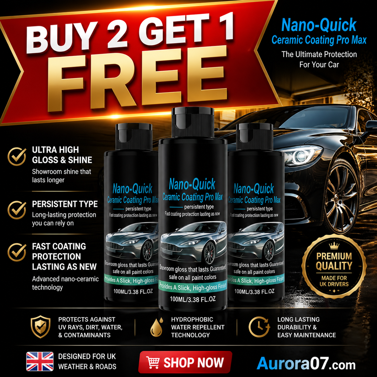High-Gloss Hydrophobic Nano Ceramic Coating Spray