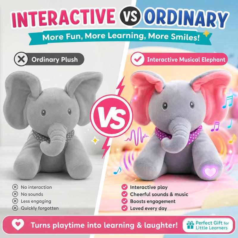 🐘🎶Peek-A-Boo Singing Elephant Plush Toy – Interactive Musical Stuffed Animal