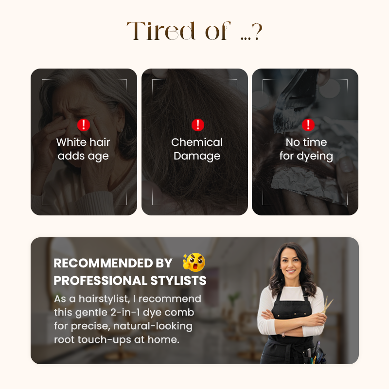 ✨ 2-IN-1 HAIR DYE COMB - Precision Application for Gray Coverage, Non-Drip Formula with Nourishing Argan Oil, 5 Min Processing Time✨
